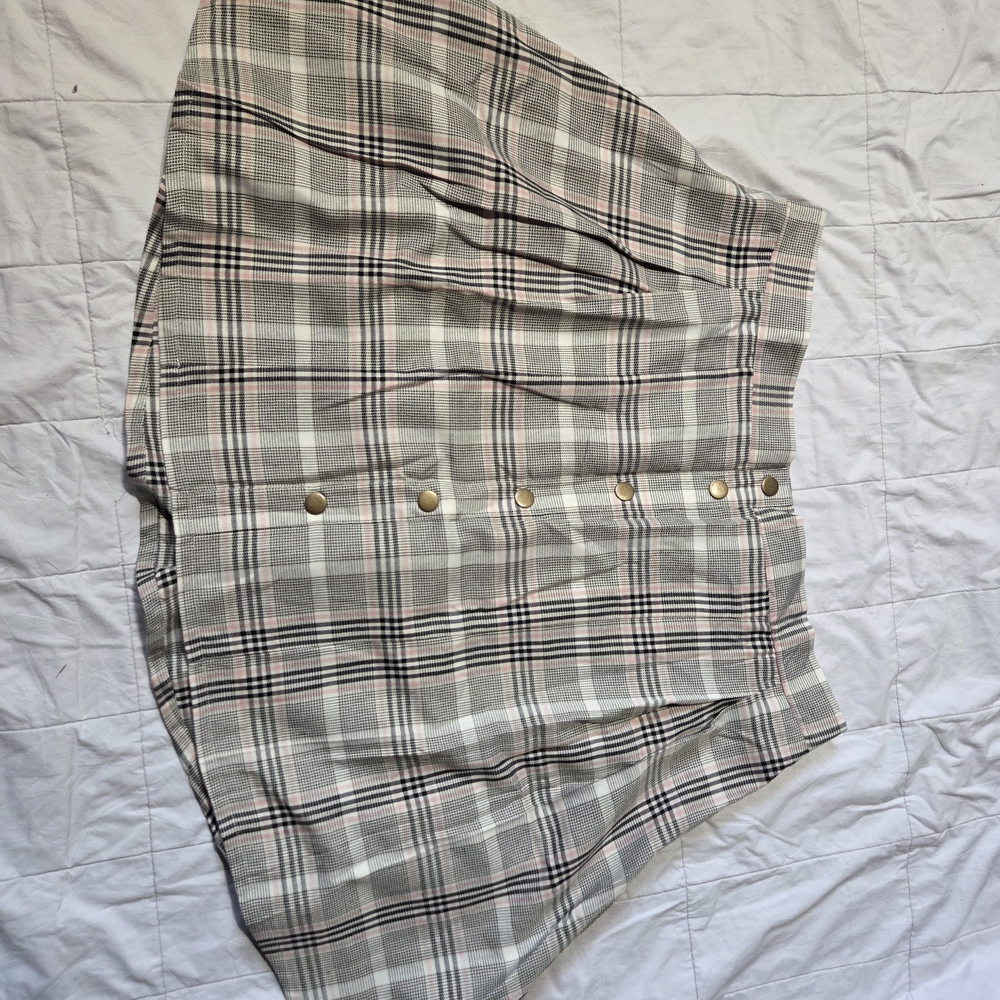 Torrid Gray and Pink Plaid Skater Skirt